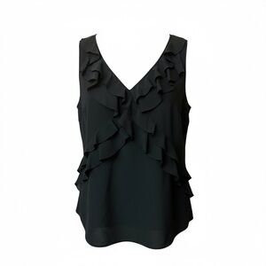 Spense Black Ruffle Sleeveless V-Neck Blouse - Size L